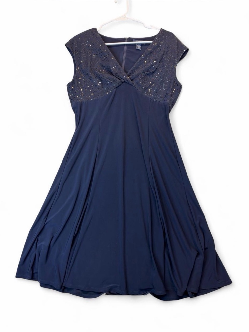 Chaps Navy Cap-Sleeve Nightdress with Embellished Bodice